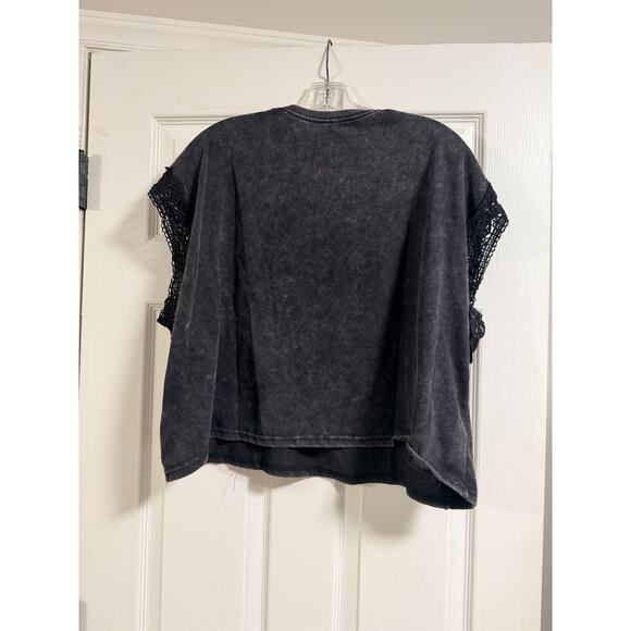 Black with Lace Sleeves Crop Top - Women's 0XL - Grunge, Western, Goth - Picture 3 of 5